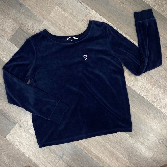 Victoria’s Secret Velour Crossover Split Back Pullover Sweatshirt Blue Medium - Picture 13 of 13